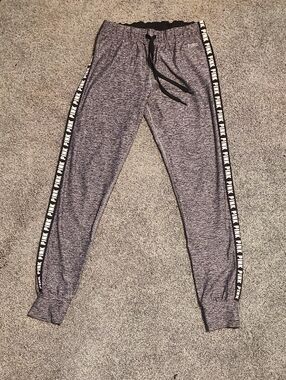 PINK Victoria's Secret Grey Marled Joggers with Black Logo Tape
